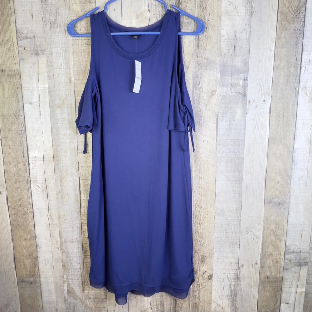 White House Black Market Size Small Blue Cold Shoulder Tie Short Sleeves